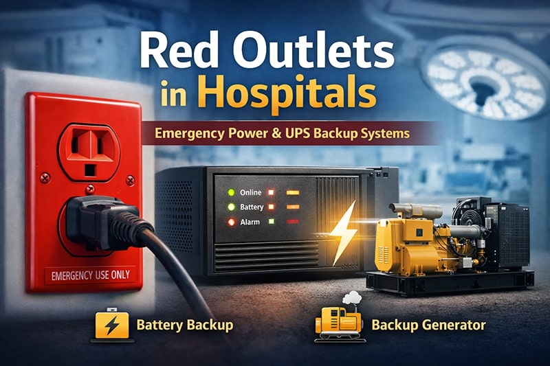 Các ổ cắm điện màu đỏ trong bệnh viện