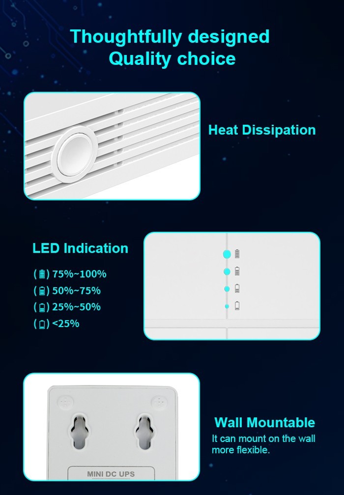 Wall-Mountable Mini UPS with LED Battery Level Indicator