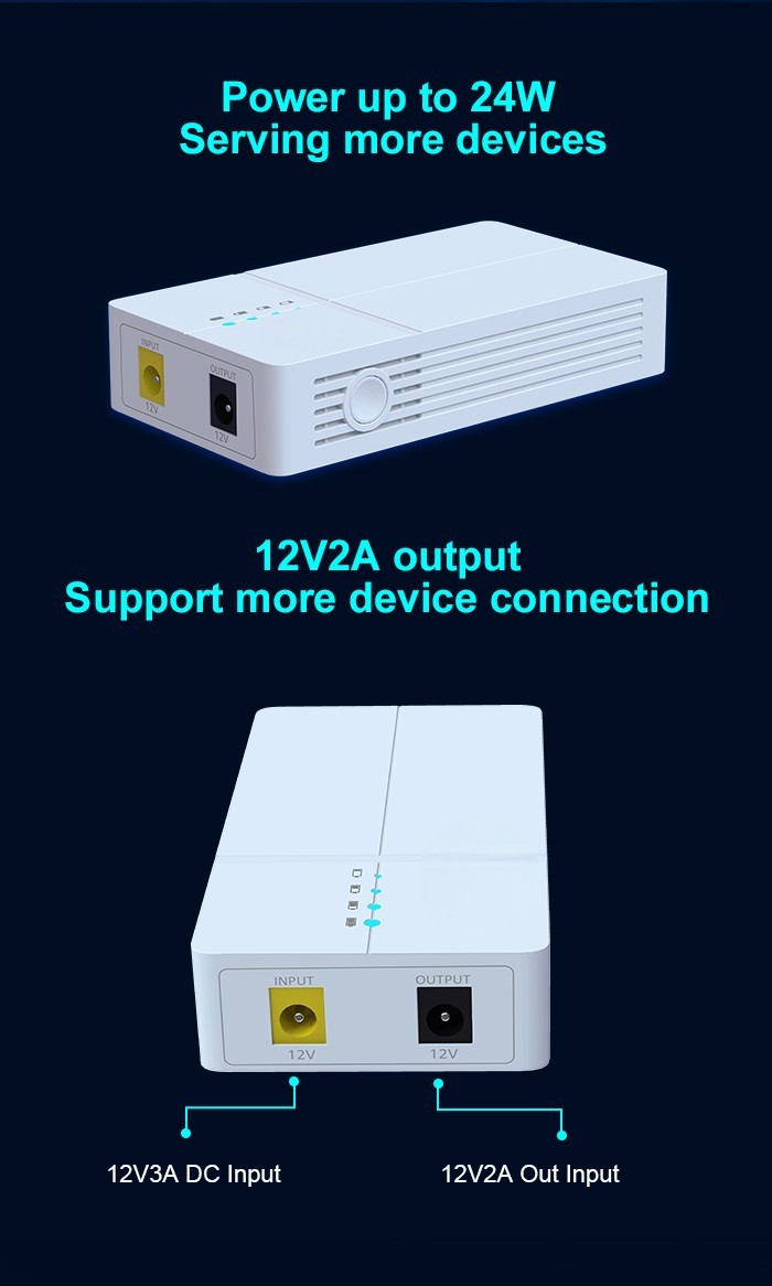 12V 2A Output Mini UPS – High Efficiency 24W Power Supply