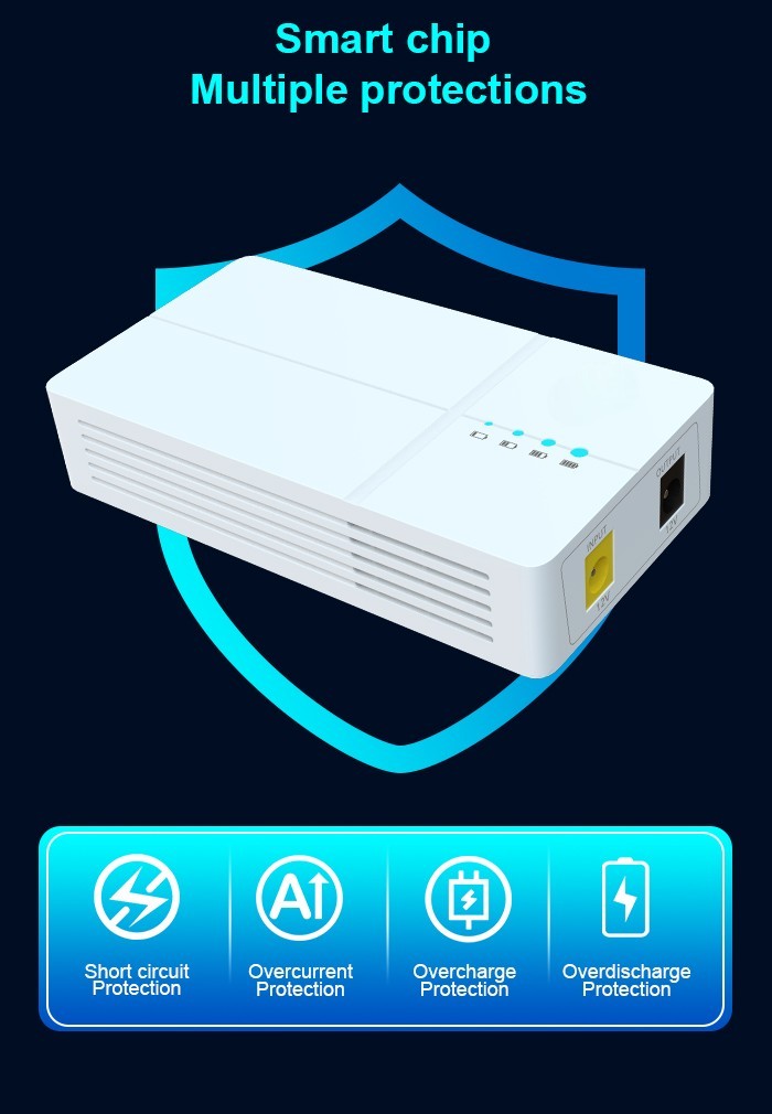 Smart Chip Integrated 12V UPS with 4-Layer Safety Protection